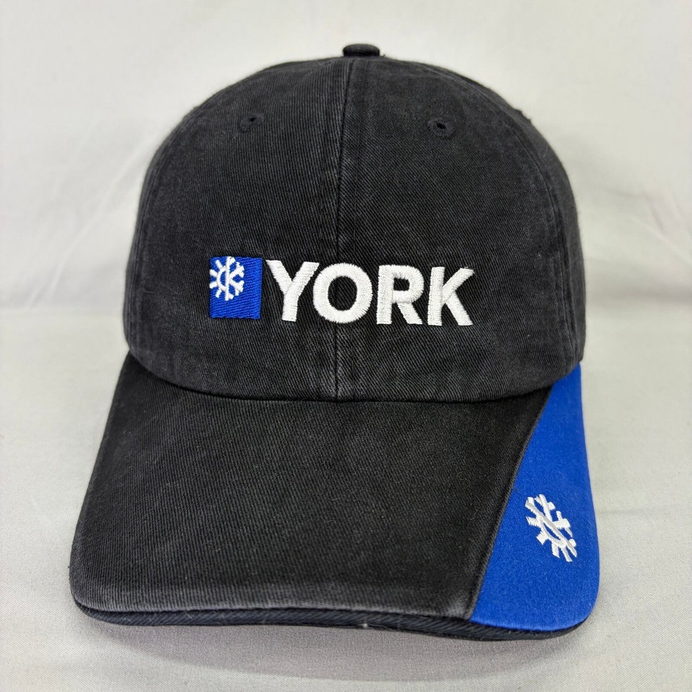 York HVAC Baseball Hat Cap Mens OSFM Black Blue Embroidered Logo Strapback